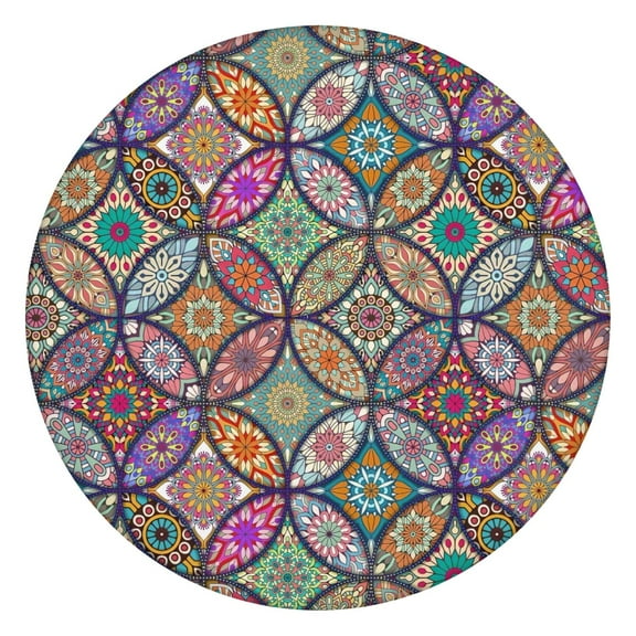 Yellow Floral Oval Pattern Round Fitted Tablecloth with Elastic Edge,Dining Table Cover Waterproof,Outdoor Round Tablecloth for Camping,Dining,Indoor and Outdoor