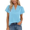 thumbnail image 1 of Camisetas de Verano de Manga Corta de las Mujeres de Cuello en V de Estiramiento de Cuatro Vías, Camisetas Casuales de las Mujeres de Color Sólido, 1 of 7