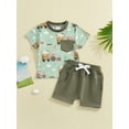 thumbnail image 2 of FEORJGP Little Boy Summer 2Pcs Outfits 0 6M 12M 18M 2T 3T Toddler Baby Short Sleeve T-Shirts Crew Neck Shirts Truck Print Pocket Tops with Solid Coloron Cute Casual Daily Clothes for Holiday, 2 of 8
