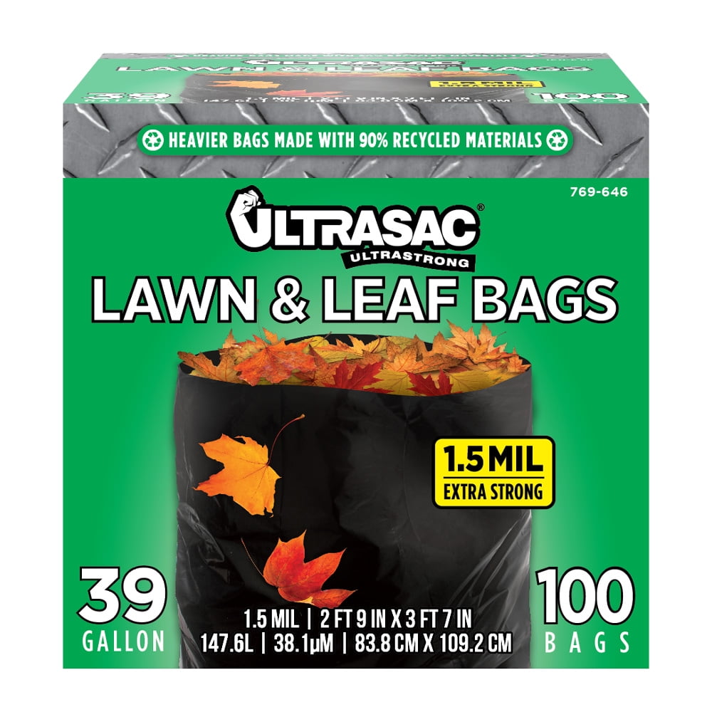 Lawn and Leaf Bags by Ultrasac 39 Gallon Garbage Bags (HUGE 100 Pack