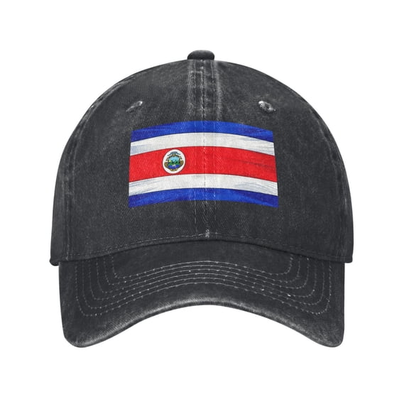 Washed Baseball Cap Costarican-Flag Retro Adjustable Dad Hat Gift for Men Women Black