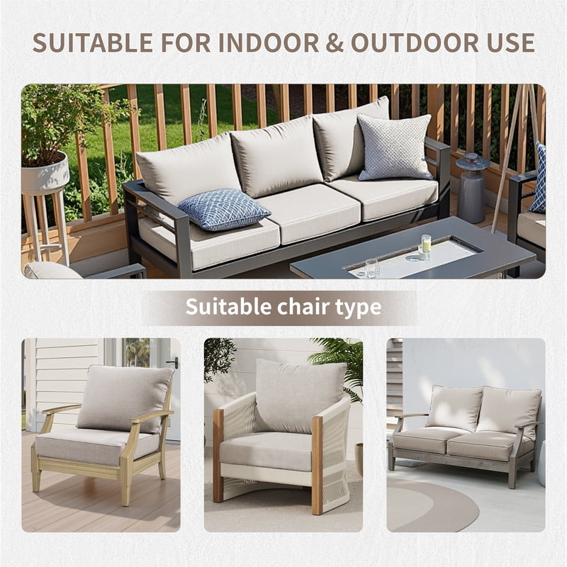Giantfurnni Outdoor Deep Seat Cushion 24 X 24 X 6 Inch, Pack of 2, Patio Furniture Cushions with 6 Inch Foam Waterproof & Fade Resistant Perfect for Wicker Chair, Sofa, Couch, Beige