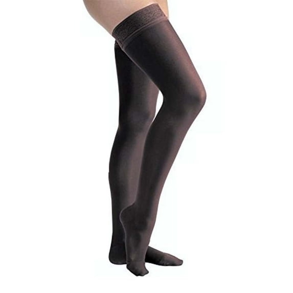 JOBST UltraSheer Compression Stockings, 15-20 mmHg, Thigh High, Silicone Lace Band, Closed Toe, Classic Black, Large Petite