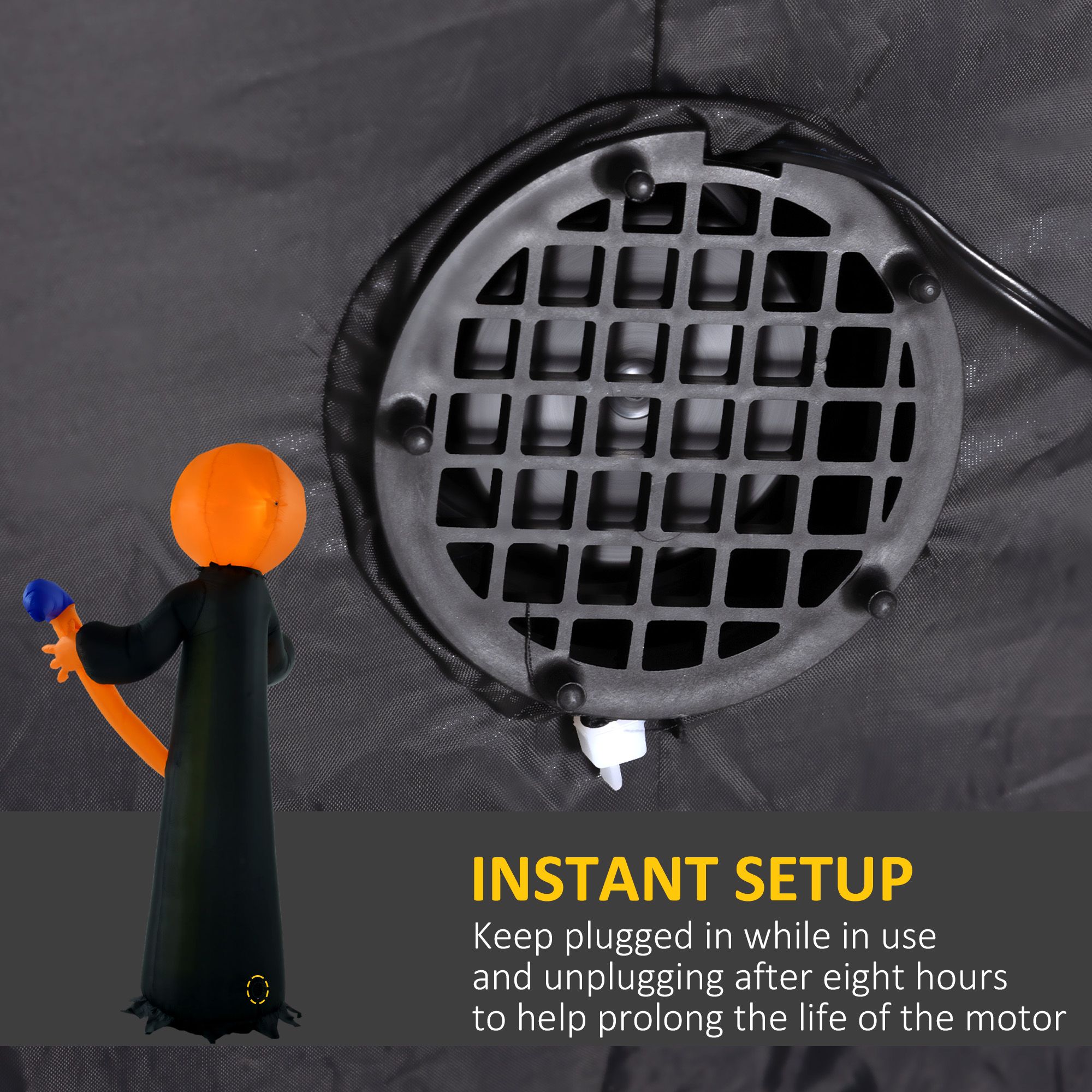 118.1IN Inflatable Pumpkin Head Ghost with Hammer LED Lights Waterproof Polyester Yard Ornament