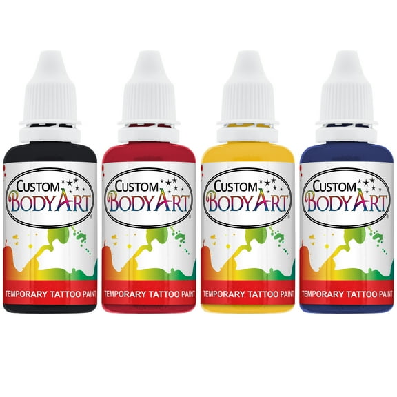 4 Color 1oz Custom Body Art Airbrush Temporary Tattoo Paint Set Ink Kit Stencil