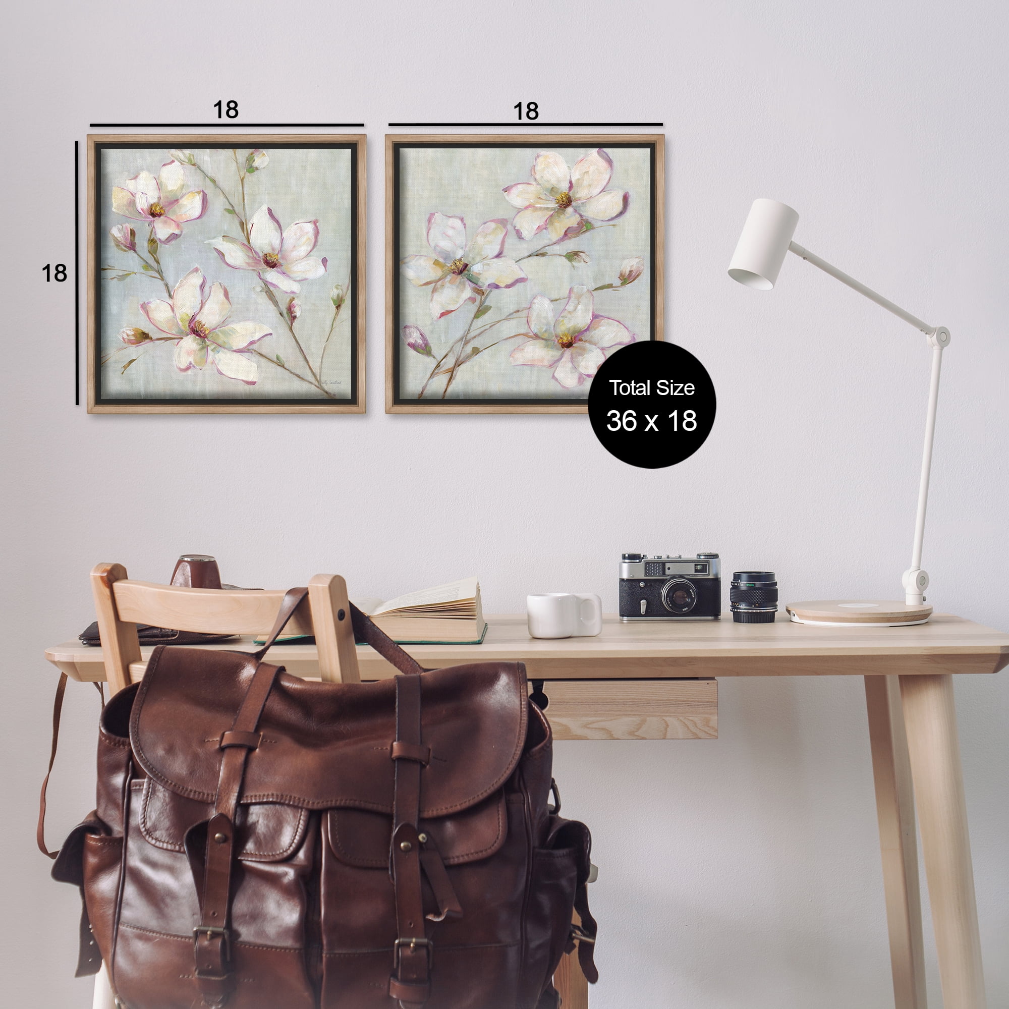 Stupell Industries Spring Tree Blooms Plants & Flowers Painting Brown Floater Framed Canvas Art Print Wall Art, 18 x 18, Set of 2