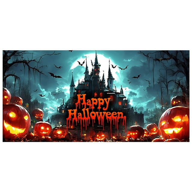 Halloween Fabric Banner Pumpkin Bat Moon Pattern Polyester Material Lightweight Washable Fade Resistant Easy to Hang for Halloween Party Decoration Photography Background