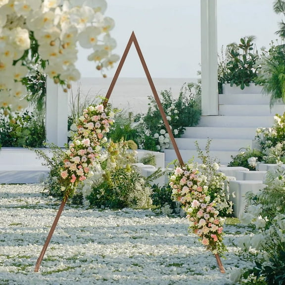 Triangular Wooden Wedding Arch Backdrop Stand, 122.4in Tall Ceremony Arch with Stable Base for Outdoor/Indoor Weddings, Beach Events, Garden Decor