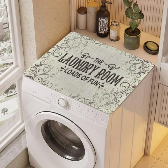 Vintage Style Washer Dryer Mat Cover, Non-Slip Washing Machine Top Protector, Retro Home Decor, for Appliance Scratch & Stain Guard Retro Laundry Decor