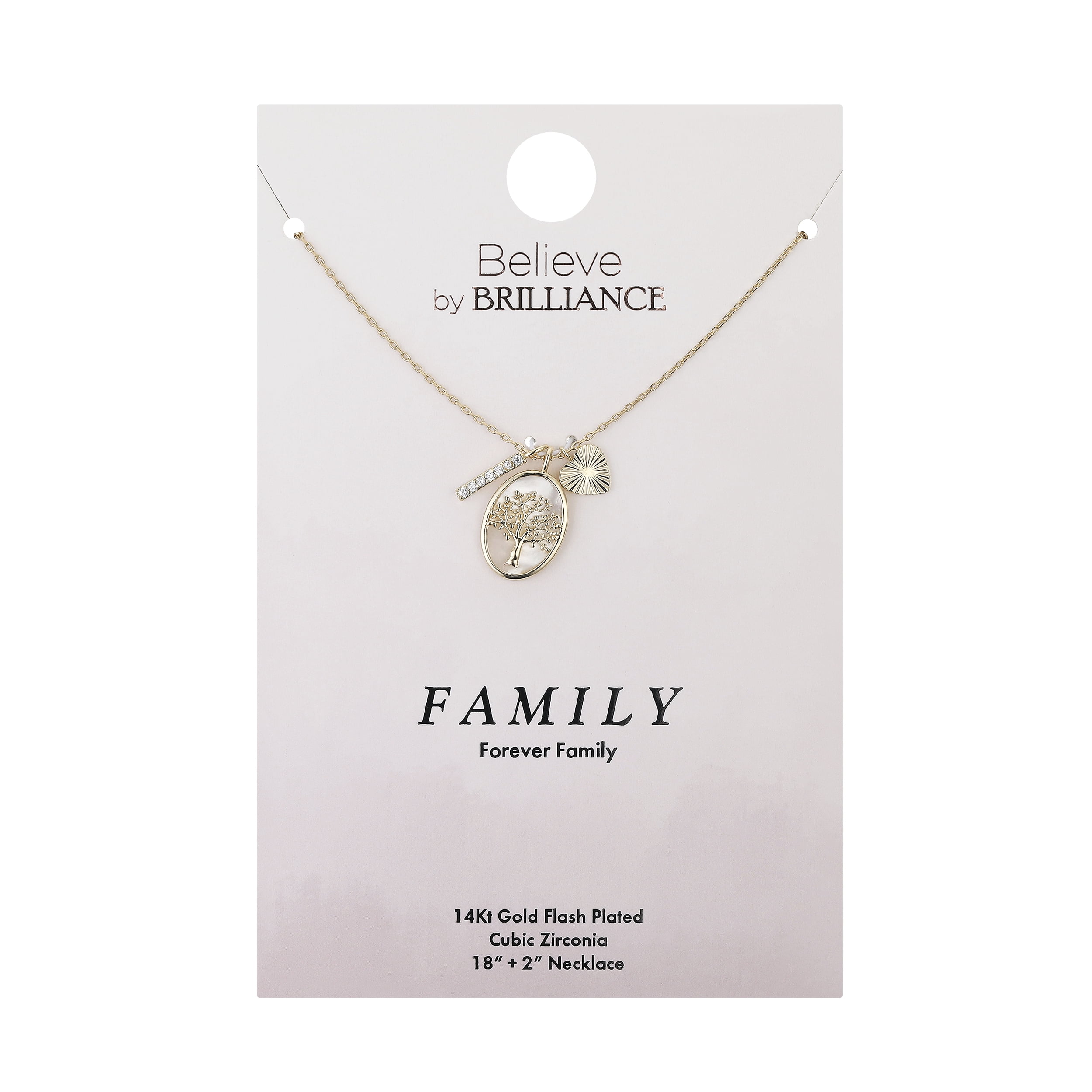 Believe by Brilliance Women's 14Kt Gold Flash Plated Mother of Pearl Family Tree Charm Pendant Necklace, 18+2" Extender