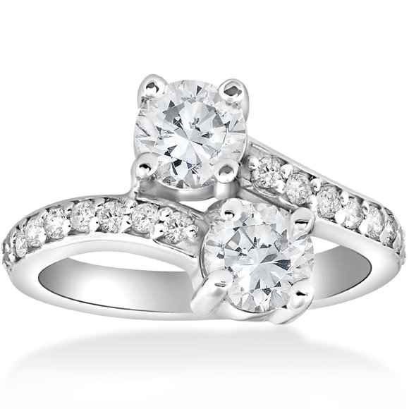Bague de Fiançailles en Or Blanc 14 K avec Diamants Ronds à 2 Pierres Forever Us de 2 Ct