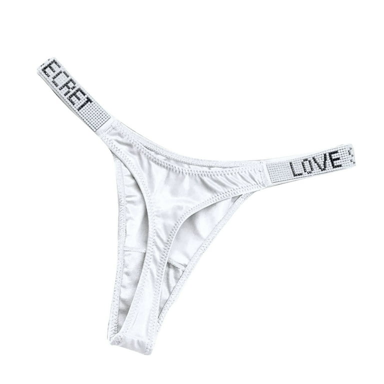 YDKZYMD Thongs Panty for Women Rhinestone Ice Silk Low Waist Lace No show  Sexy G String Hi Cut Underwear White 
