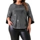 thumbnail image 1 of Agnes Orinda Blusas de Talla Grande para Mujeres con Lentejuelas Brillantes de Manga 3/4 y Cuello Redondo, Blusa de Fiesta con Brillo 2025 1X Negra, 1 of 6