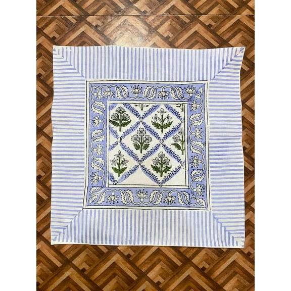 New Era Creation Light steel blue, green Indian Floral Hand Block Printed Cotton Cloth, Dinner, Wedding Events Home Party, Christmas Napkins