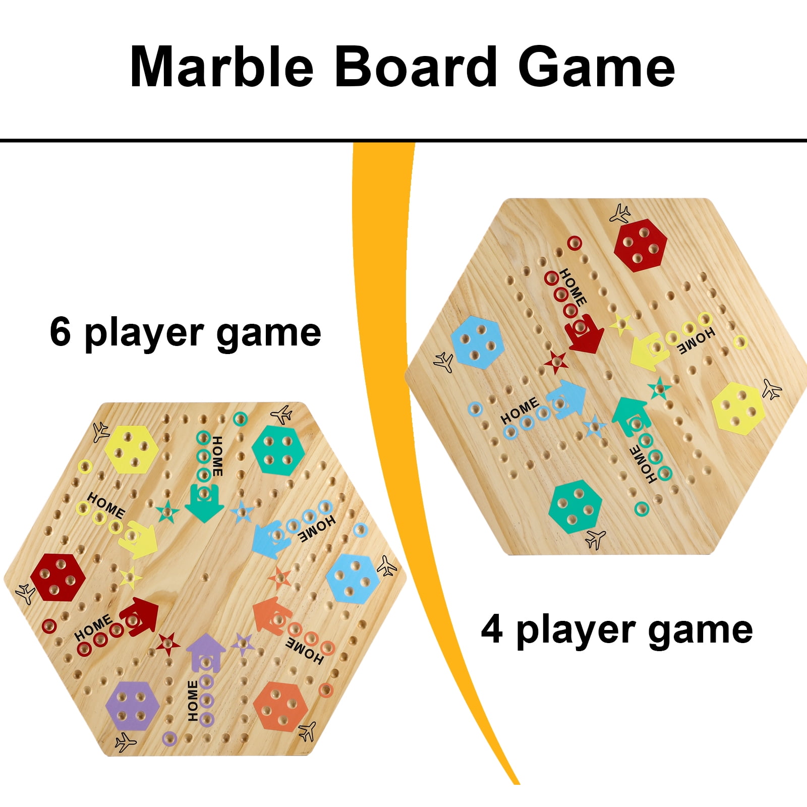 Extra Large 23.6 Inches Wahoo Marble Board Game 4 and 6 Players 2 Sided Painted Thicken Wood Board Perfect Game for Family Friends Party