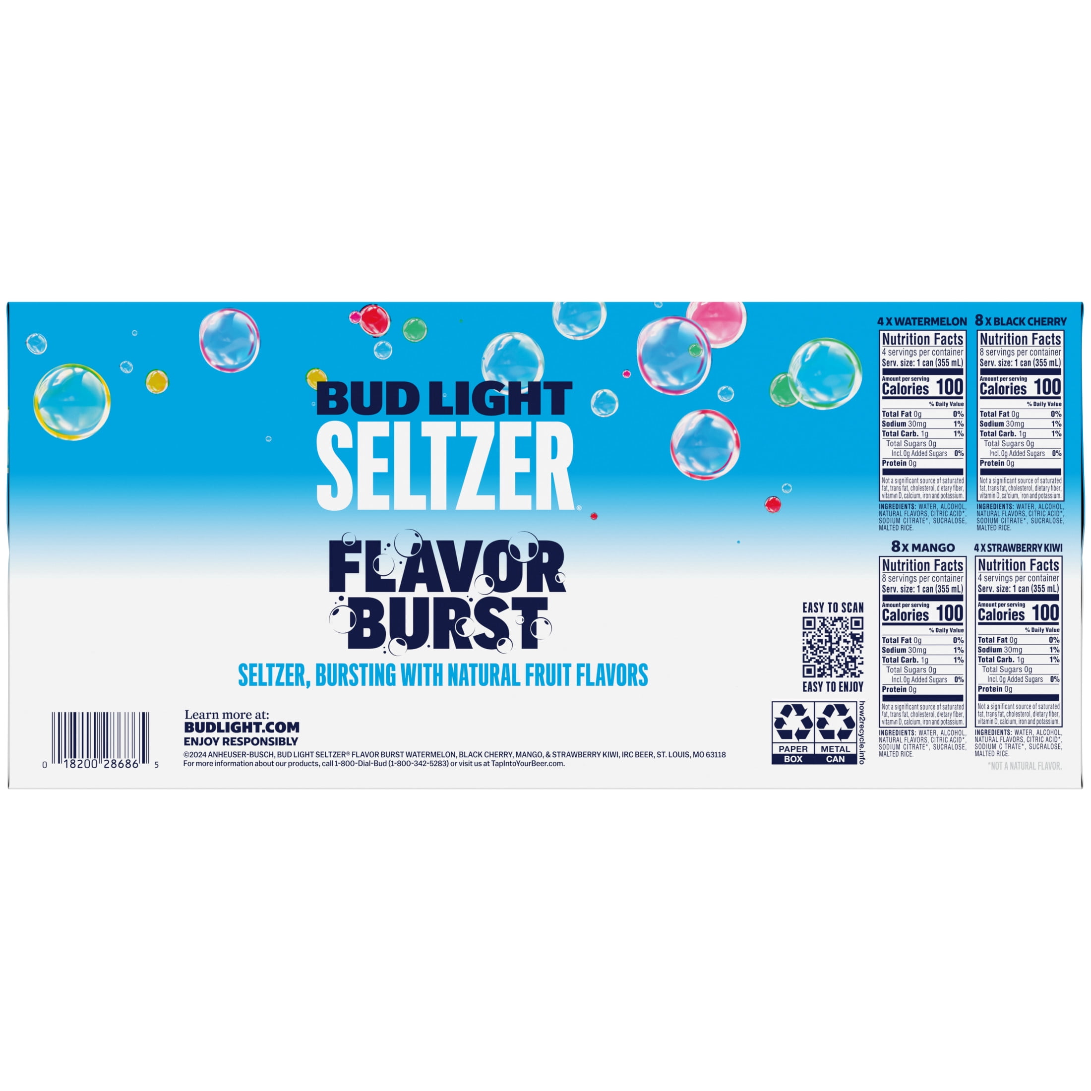 Bud Light Seltzer Variety Pack, Hard Seltzer, Gluten Free, 24 Pack, 12 FL OZ Slim Cans, 5% ABV