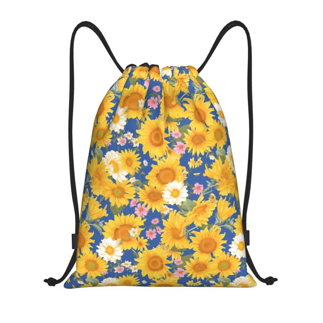 Fotbe Vintage White Yellow Sunflower Bolsa Mochila con Cordón Estampada, Bolsa de Gimnasio Deportiva, Bolsa Cinch, Bolsa con Cordón para Hombres y Mujeres-Small