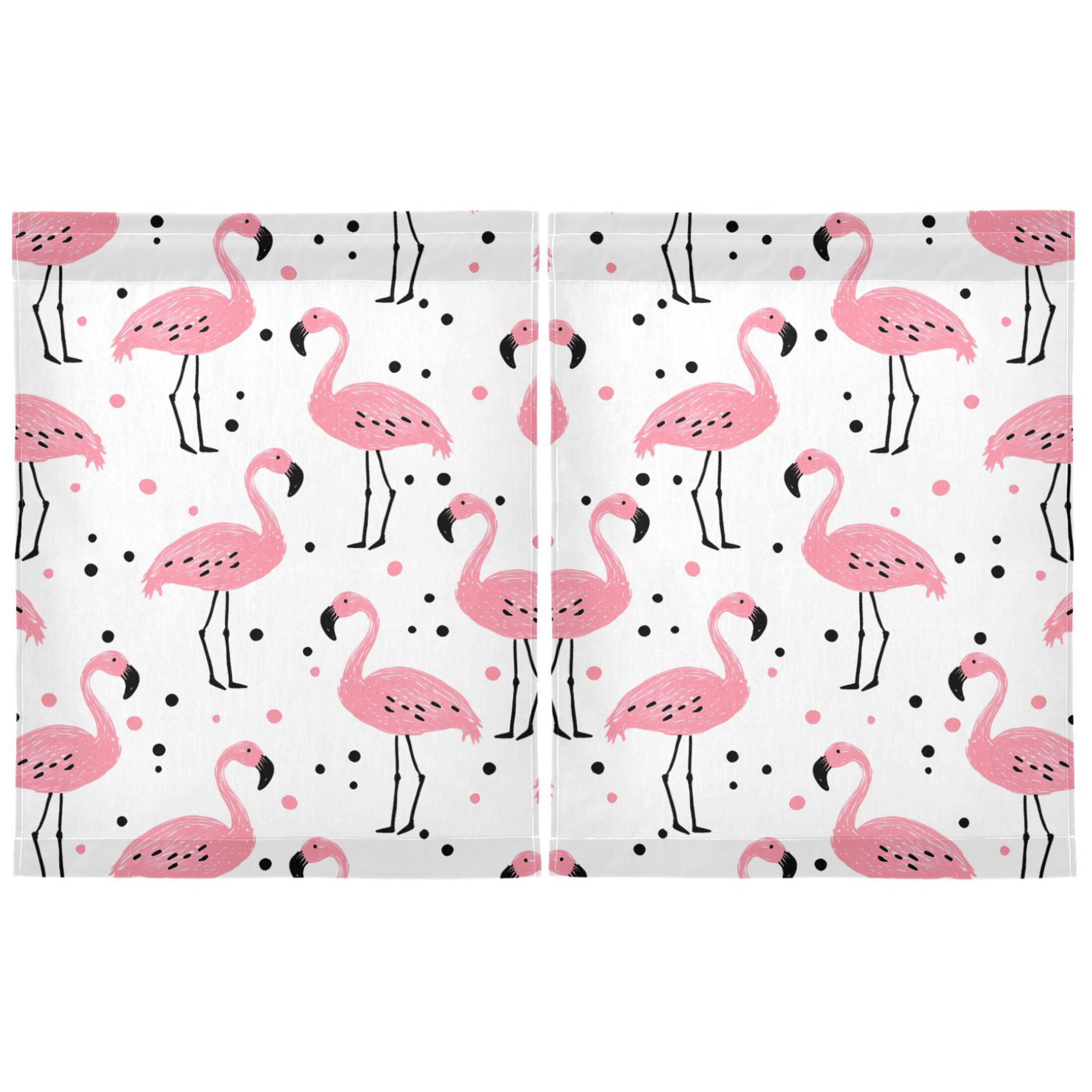 Linen Kitchen Curtains Pink Flamingo Polka Dots Pattern Tier Curtains Tier Kitchen Living Room Bedroom Balcony 2 Panels 27x36 Inch