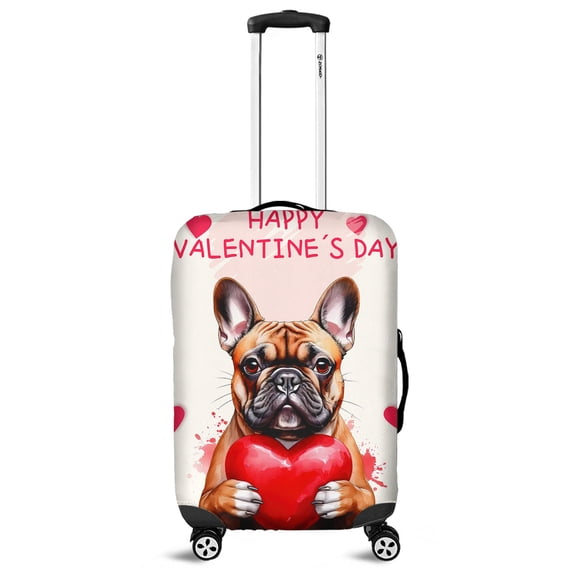 Happy Valentine's Day French Bulldog Brings Love Heart Travel Luggage Cover Dog Lover Gifts Suitcase Dust Protective Decor - 02028