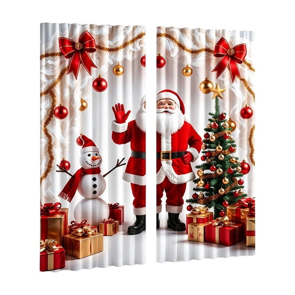 Light‑Filtering Christmas Curtains 2‑Panel Set, Santa Snowman Xmas Tree Printed Semi‑Sheer Window Drapes, Holiday Decor for Bedroom, Living Room, Home Party