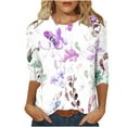 thumbnail image 2 of AOOCHASLIY Women's 2024 Women New T-shirt Mid-length 3/4 Sleeves Blouse Round Neck Casual Floral Printing Tops, 2 of 5
