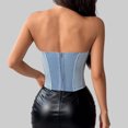 thumbnail image 5 of LEAVINGSUO Corset Tops for Women Vintage Court Style Plaid Strapless Shaping Top Boned Slim Waist Pointed Hem Bustier Club Daily Outfit Blue S, 5 of 6