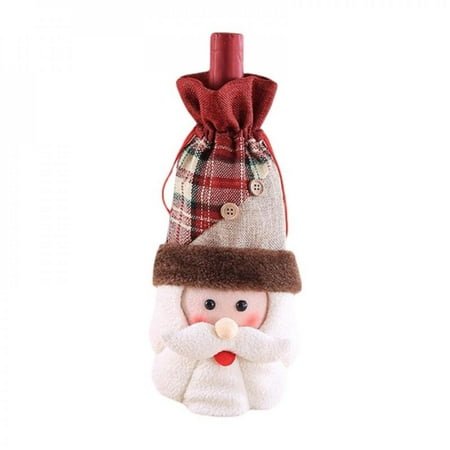 

Christmas Red Wine Bottle Covers Champagne Drawstring Bottle Bags Lovely Plaid Christmas Bottle Bags for Xmas Dinner Party Table Decorations