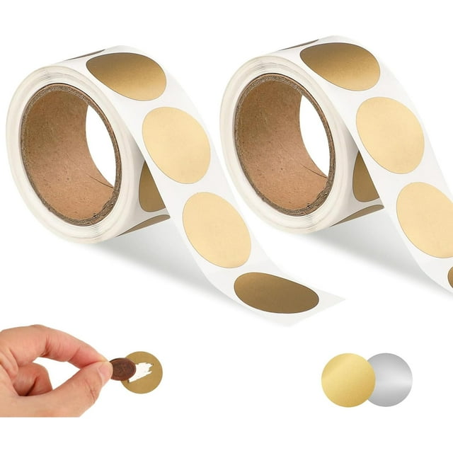 HNZHSL Etiquetas Adhesivas para Rascar 2 Rolls, Circulares para Tarjetas Autoadhesivas DIY, 600 Uds Pegatinas Redondas para Rascar para Promociones, Juegos de Rifam, Bodas, Fiestas