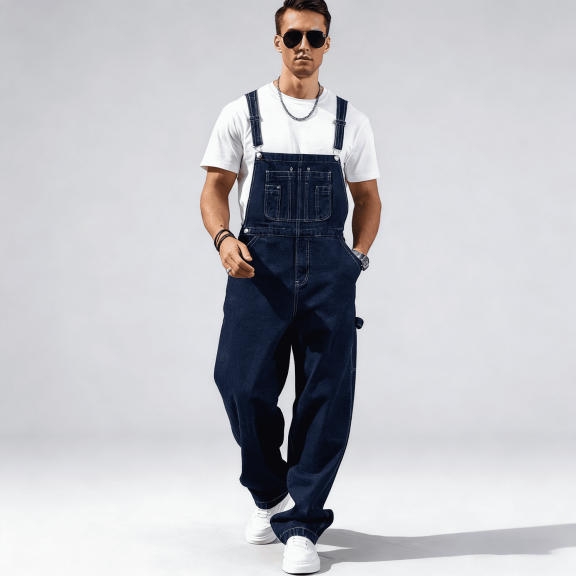 2026 Men's Denim Bib Overalls, Loose Fit Workwear Jumpsuit, Adjustable Straps & Multi-Pocket Design, Durable Casual Streetwear, Sizes 30-40 & 1XL-6XL for Big & Tall Men