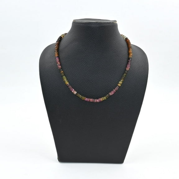 THE GEMS GRID Multi-Tourmaline Heishi Beads Necklace – 5-5.5mm Smooth Round Gemstone Necklace, Boho Chic Birthstone Jewelry for Women in 925 Sterling Silver