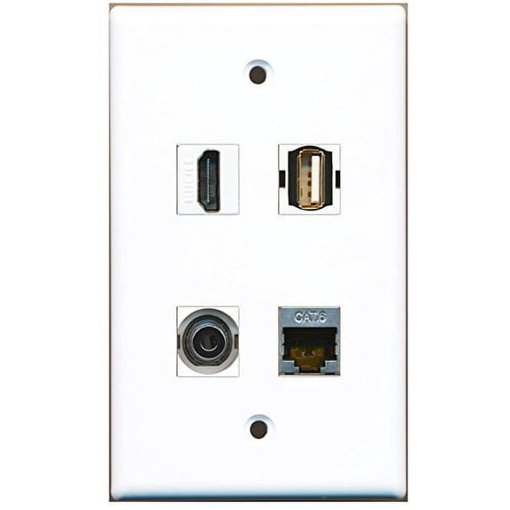 RiteAV - 1 Port HDMI 1 Port USB A-A 1 Port Shielded Cat6 Ethernet 1 Port 3.5mm Wall Plate