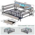 thumbnail image 2 of Full Corner Bed Frame with Bookcase Storage & Charging Station & Led Lights Farmhouse Daybed with Storage Shelves and Drawers, Full Size Metal Platform Bed Frame for Living Room Bedroom, Gray, 2 of 9