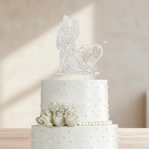 Elegant Crystal Wedding Cake Topper, Gold Metal Mr and Mrs Design, Rhinestone Decoration