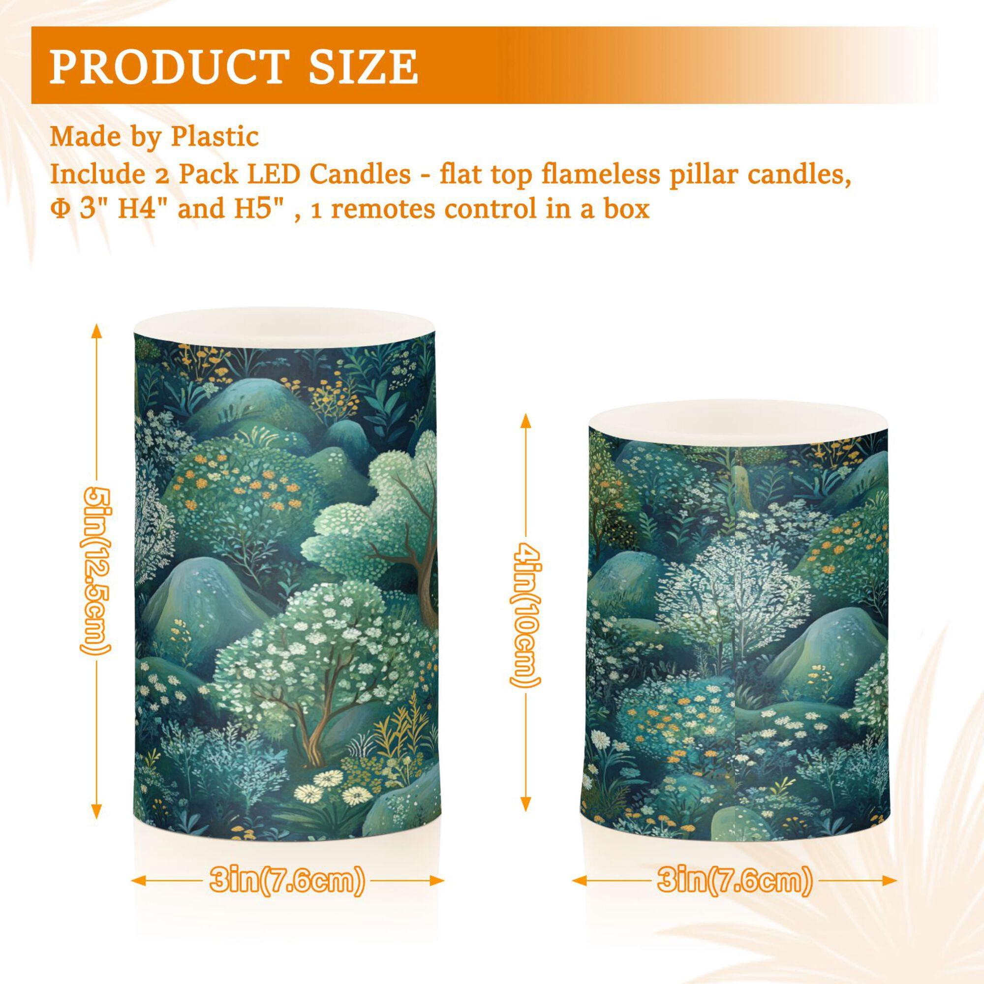 Yayeee Flameless Candles with Remote Flickering Battery Operated Multi Color Changing, Green Forest Pattern