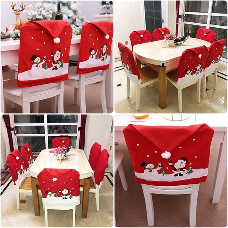 Gray Dining Chair Covers Felt Chair Back Cover Santa Claus Cap Chair Back Seat Cover Xmas Dinner Table Party Decor Set of 4pcs Christmas Chair Covers