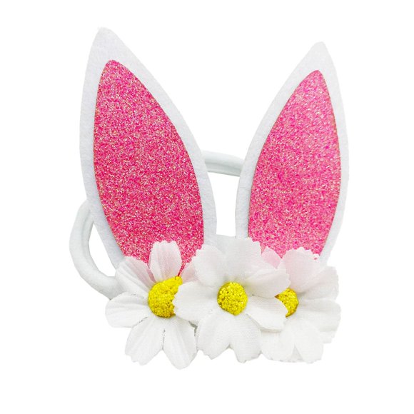 JustMyDress Linda diadema para niñas con orejas de conejo y lazos de lentejuelas para regalo de Pascua JHE01 (flor-blanco)