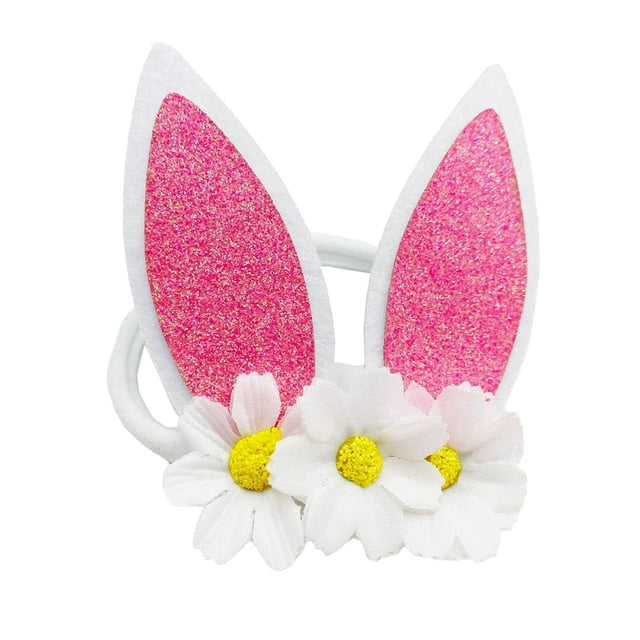 JustMyDress Linda diadema para niñas con orejas de conejo y lazos de lentejuelas para regalo de Pascua JHE01 (flor-blanco)