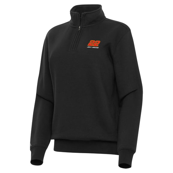 Women's-Antigua Black Joey Logano Victory Quarter-Zip Sweatshirt