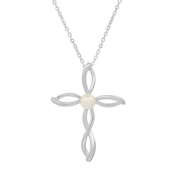 18 in. Sterling Silver Pearl Cross Pendant
