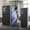 thumbnail image 3 of Compatible with Samsung Galaxy Z Fold 5 Case PU Leather, Hybrid Electroplating Shockproof Protective Bumper with Glass Small Screen Protector Phone Cover Case for Galaxy Z Fold 5 2023, Black, 3 of 10