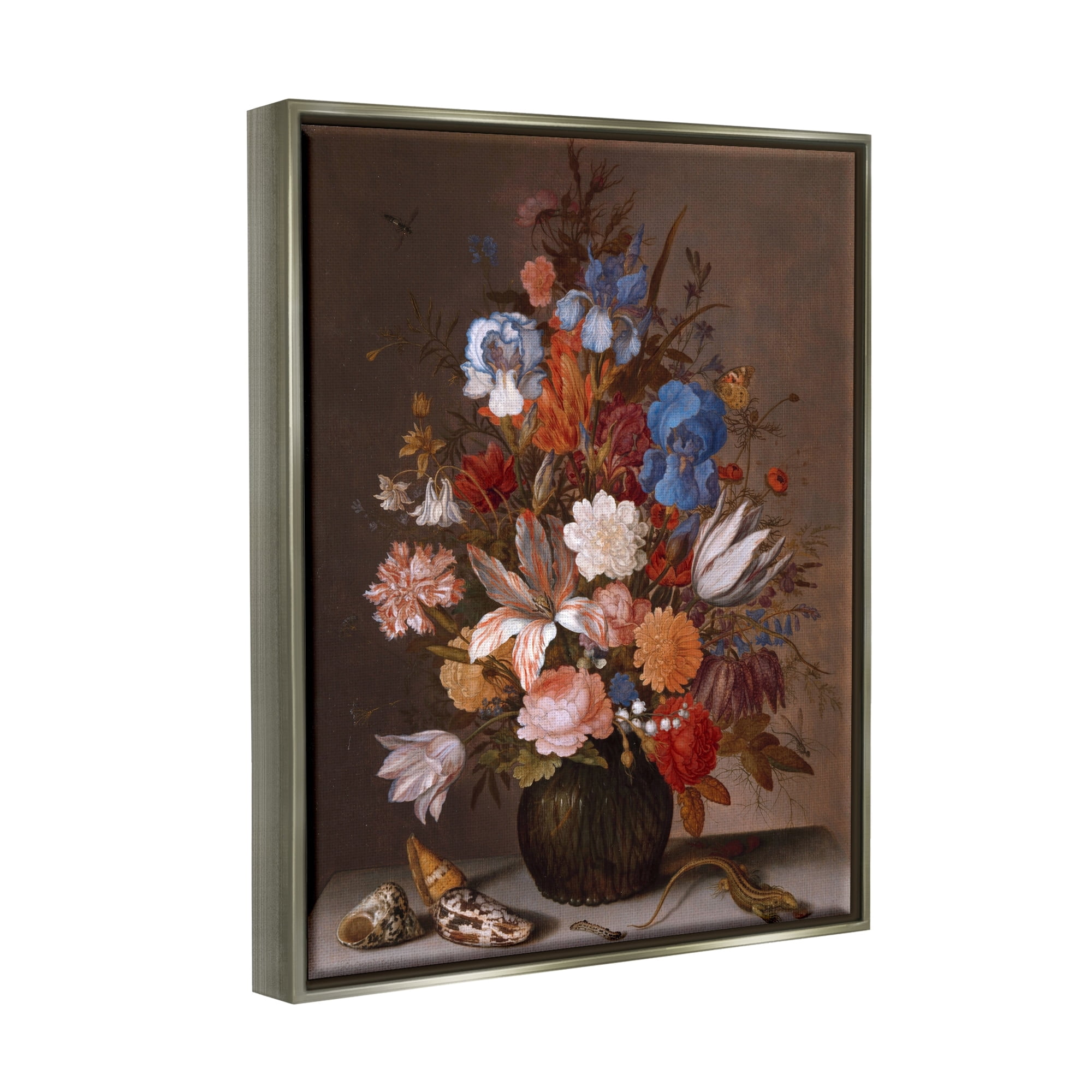 Stupell Industries Still Life with Flowers Balthasar van der Ast Painting Painting Luster Gray Floating Framed Canvas Print Wall Art, Design by one1000paintings