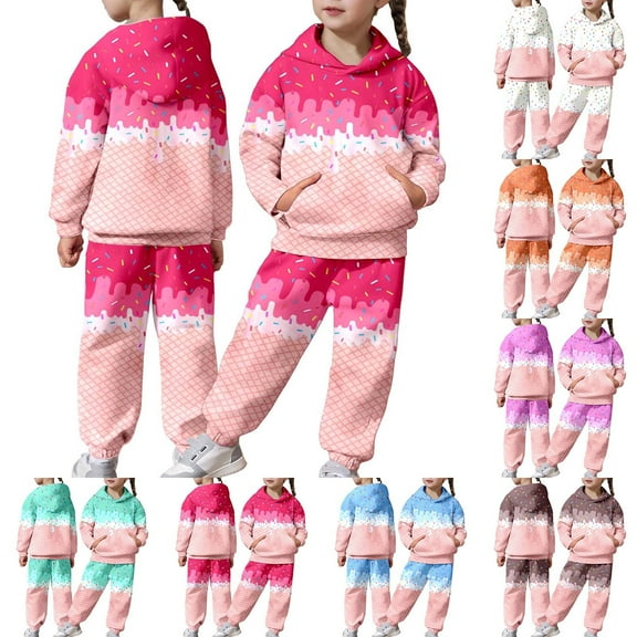 MUXiin Toddler Girl Sweatsuit Cartoon Print Round Neck Long Sleeve Active Sweatsuit Pullover Tops and Pants Loose Fall Kids 2pcs Outfits,Blue,10-11 Years