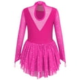 thumbnail image 2 of IBTOM CASTLE Figure Skating Dress for Girls Long Sleeve Mesh Sequin Rhinestones Ice Skating Dress Ballet Competition Dancewear 7-8 Years Hot Pink, 2 of 8
