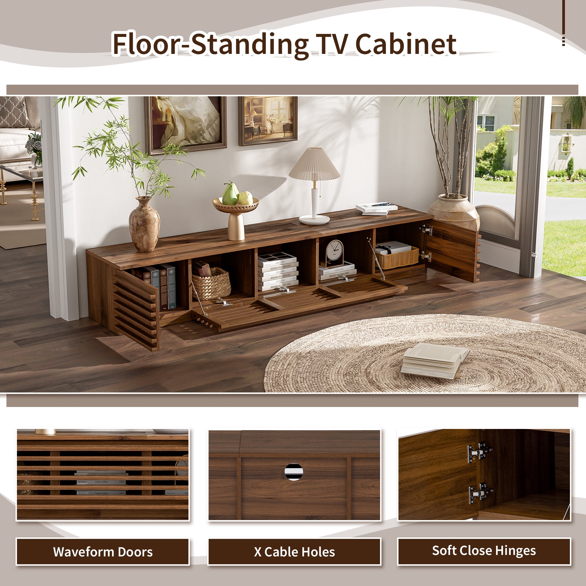 70 inch TV Stand, Modern Entertainment Center & Media Console for TVs up to 80", Walnut