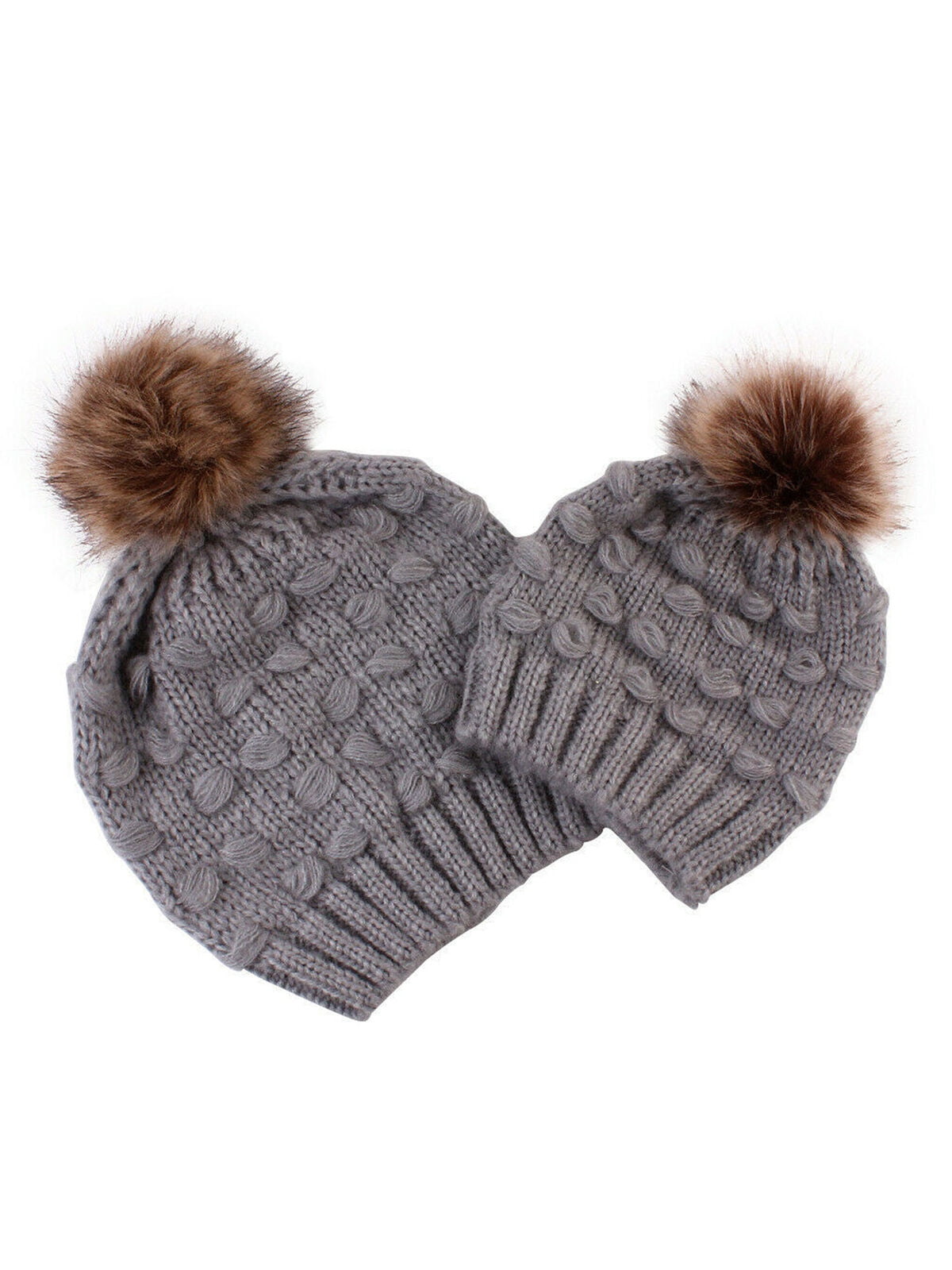 2PSC Mom&Newborn Baby Hats Winter Warm Women Boy Girl Hairball Knit Beanie Caps 