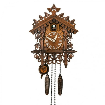 Bouanq Cuckoo Clock Traditional Chalet Forest House Clock Handcrafted Wooden Wall P-endulum Quartz Clock