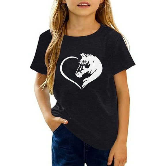Tiijoy Toddler Girl's T Shirt Horse Graphic Short Sleeve T-Shirt Crew Neck Casual Tshirt, Sizes 3-4T