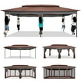 thumbnail image 4 of Hoteel 12x20 Heavy Duty Outdoor Gazebo with 6 Mosquito Netting, 100% Waterproof Double Roof Soft Top Screen Gazebo for Lawn,Garden,Backyard and Deck,Brown, 4 of 10