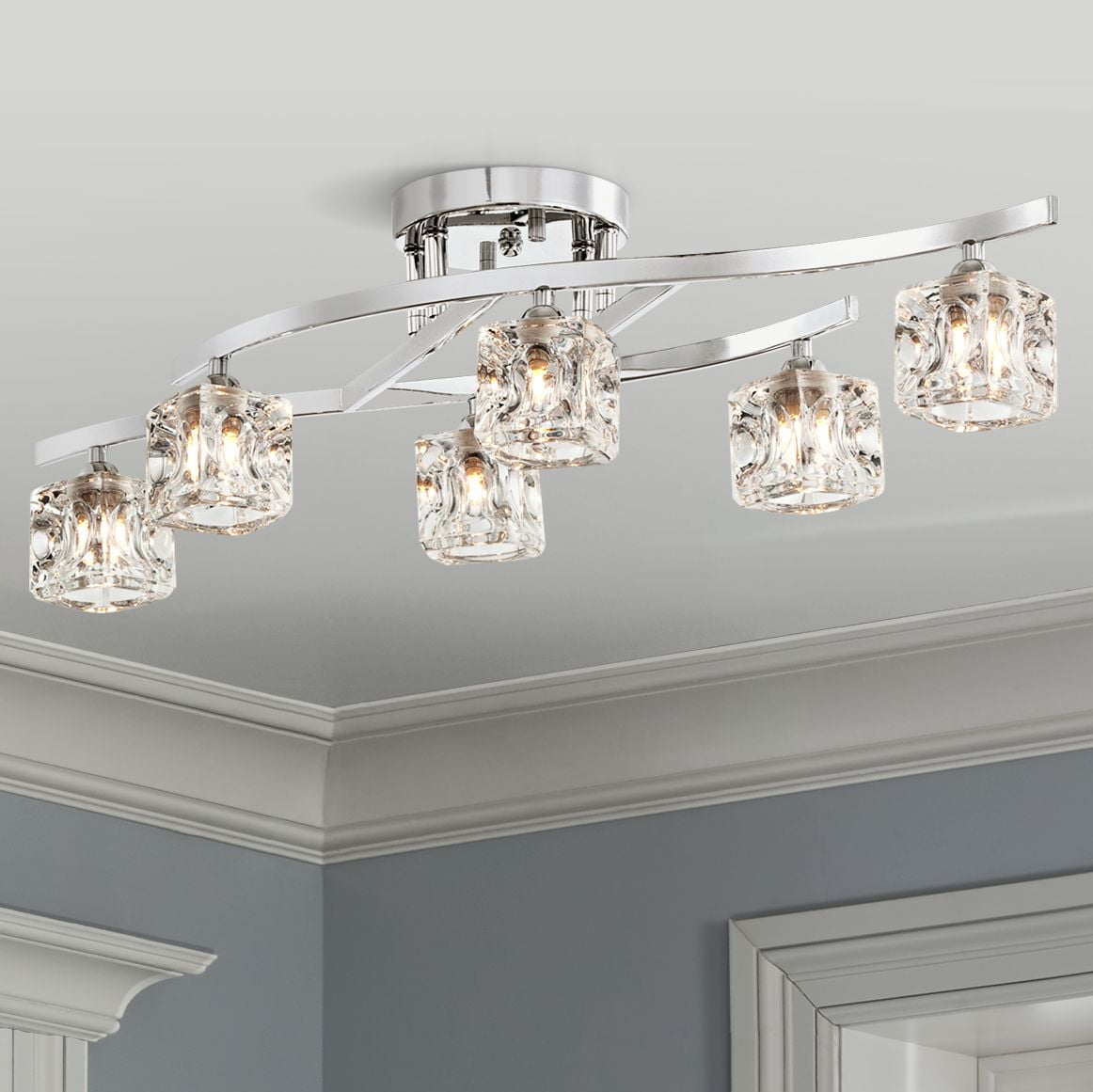 Possini Euro Design Crystal Cube And Chrome Ceiling Light
