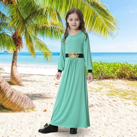 

Burka Arab TH603 Muslim Girl Long Dress Milk Silk Fabric Burka Arab Girl ClothingGreen 90